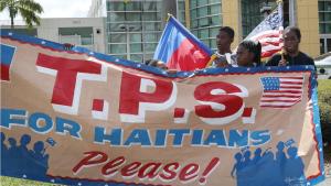 Banner: T.P.S. for Haitians please