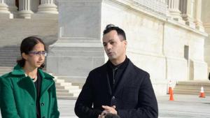 Rachel Meeropol and Benamar Benatta at the Supreme Court